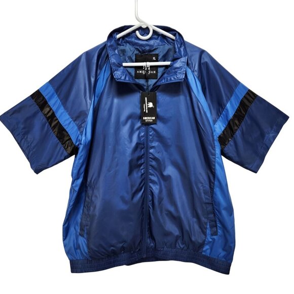 Short Sleeve Mens size XL Full Zip Jacket Blue Black Golf Windbreaker NEW - Picture 1 of 13